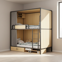 Lit superposé en acier et bois de haute qualité avec barrières de sécurité, lit d'appartement moderne et minimaliste pour adultes et étudiants avec rangement intégré