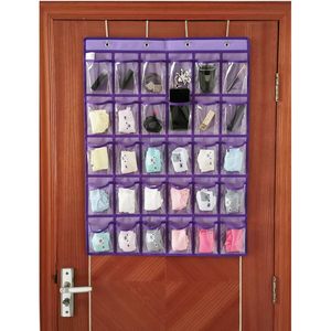 Organisateur de placard suspendu avec 30 poches transparentes, rangement rectangulaire violet à suspendre sur la porte pour bijoux, téléphone, calculatrice - Product Image 3