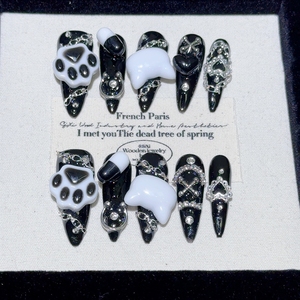 Uñas Postizas Acrílicas Góticas con Diseño de <span class=keywords><strong>Hello</strong></span> <span class=keywords><strong>Kitty</strong></span> en Blanco y Negro, Hechas a Mano, de Alta Calidad, Venta al Por Mayor - Product Image 2