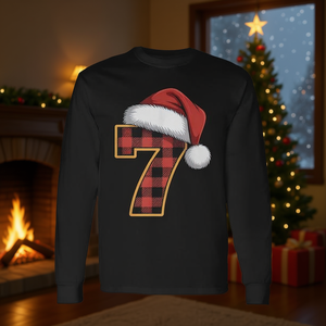 Camiseta navideña a cuadros con estampado de Papá Noel número 7, de manga larga, a juego con pijamas navideños - Product Image 3