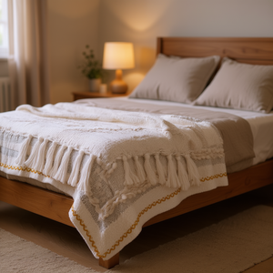 Manta Texturizada Beige de Diseño Vianney, 0.90 x 1.50 m, Tejida, Estilo Minimalista, para Todas las Temporadas - Product Image 2