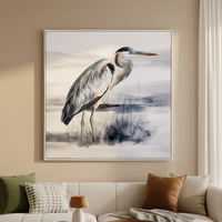 Peinture sur toile encadrée personnalisée en aquarelle d'héron bleu-gris, art animalier côtier, décoration murale animale