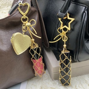 Porte-clés en acier inoxydable avec sac en maille pour rouge à lèvres, décoration suspendue pour sac, grand nœud, accessoires de mode DIY - Product Image 2