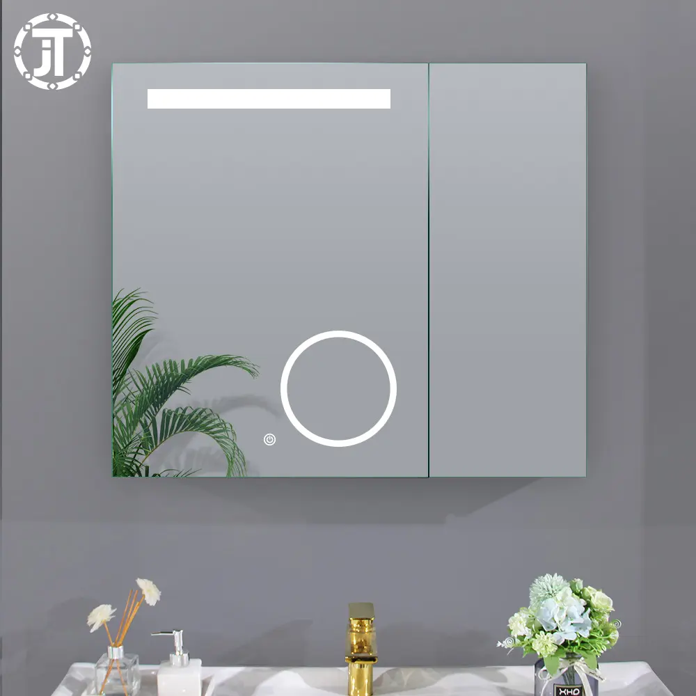 Wall Mount Vanity Mirror Cabinet Glass With LED Light And Magnifying
