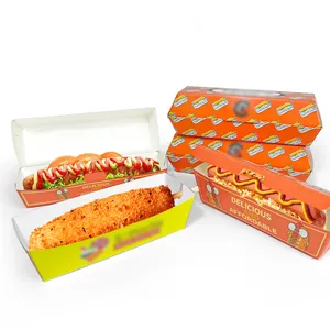 ZJPACKリサイクル可能な新しいスタイルの韓国のホットドッグはサンドイッチ包装ボックスを取り出しますファーストフード用のホットドッグ紙トレイ紙箱