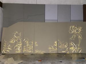 لوحة جدارية حديثة التصميم ثلاثية الأبعاد مع إضاءة LED ونقش جلدي وتطريز، لوحة خلفية مقاومة للماء لتزيين الجدران - Product Image 2