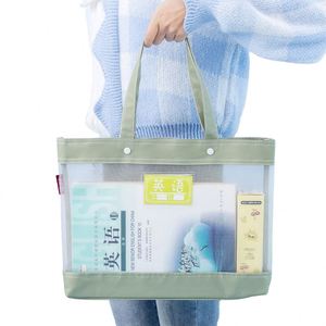Convenient to Carry Student Book Pouches A4 Mesh Zipper Handle <b>File</b> Document Puzzle Bag With Name Card Pocket - Product Image 1
