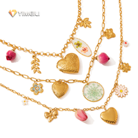 YML & New Tendance 18K PVD Or Plaque En Acier Inoxydable Coeur Pendentif Charme Fleurs Charme Fleur Sèche Boucles D'oreilles Collier Femmes