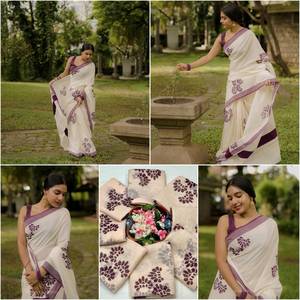 Sari de Lino y Algodón con Estampado Digital, Exclusivo de Bollywood, Elegante, Ropa Étnica, para Bodas, Fiestas, Uso Casual - Product Image 4