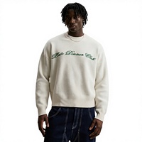 Pull en tricot jacquard à col rond à manches longues en coton 100% avec logo personnalisé, décontracté et surdimensionné, pour hommes