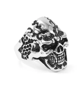 2022 Wholesale China Manufacturer Vendor High Quality Fashion Wax Lost Process Stainless Steel Hiphop Skull Rings