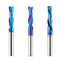 Fresa de carburo nano azul de 1/4 de pulgada y 2 filos HRC65 para router CNC, cortador de fresado OEM para madera, plástico y aluminio