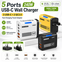 Chargeur multi-ports SDL à charge rapide 2 USB + 3 Type C compatible avec iPhone 16/15 Pro, adaptateur de charge rapide GaN léger