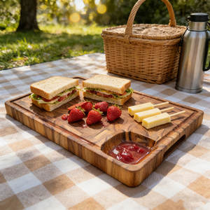 Grande planche à découper en bois de teck Planche de charcuterie pour la cuisine Bloc de boucher épais avec rainure à jus et <span class=keywords><strong>coin</strong></span> - Product Image 3