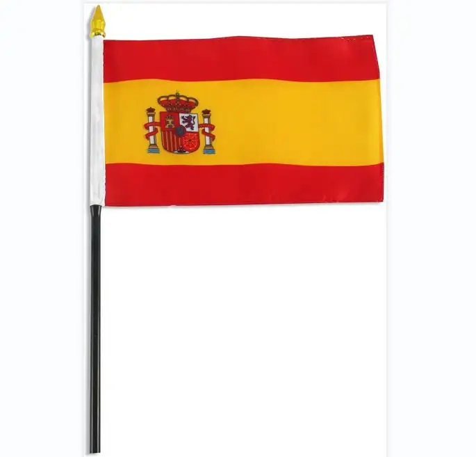 Shipping Fast Spain Spanish Hand Held Small Stick Mini Flag For Party Festival Sport Parade Decorations