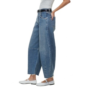 Vaqueros anchos de tiro alto estilo vintage lavado con diseño de herradura para venta al por mayor - Product Image 4