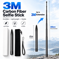 Perche à selfie invisible en fibre de carbone 3M personnalisée, extension de 118 pouces, support 1/4 pour Insta360 X5 X4 DJI Osmo GoPro Action Camera
