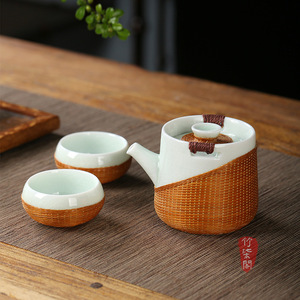 Bamboo Woven Porcelain <b>Tea</b> <b>Set</b> Ice Crack Express Cylinder Shape With Lid Traditional Chinese Kung Fu <b>Tea</b> <b>Set</b> - Product Image 1