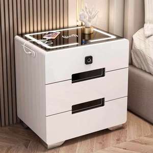 <b>Smart</b> Bedside Table With Fingerprint <b>Lock</b> Bluetooth Speaker Glass Top Modern Minimalist Design For Bedroom Home Use - Product Image 3