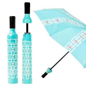 New 2023 Windproof Portable 3 Folding Manual Open and Close Wine Bottle Umbrella for Adults