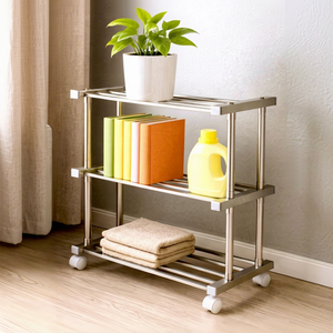 Anax Stainless Steel <b>Shoe</b> Rack 3 Tier Storage Shelf Non-Folding Multifunction Portable Clothes Organizer for Living Room - Product Image 1