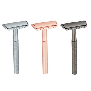 Maquinilla de afeitar de Metal con diseño clásico de <span class=keywords><strong>tres</strong></span> piezas, doble filo, cero residuos, húmeda, de seguridad - Product Image 1