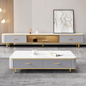 Hiện đại sang trọng bằng gỗ bằng đá cẩm thạch TV đứng và Bàn cà phê thiết lập phòng khách vuông với ngăn kéo nổi trắng lớn thiết kế đồ nội thất - Product Image 2