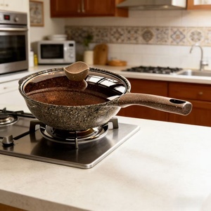 Wok Multifuncional Pequeño con Superficie de Granito y Titanio Antiadherente, Capacidad de 2.5L, Tapa de Vidrio Color Ámbar para Inducción, Eléctrico y Halógeno - Product Image 1