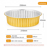 Boîte d'emballage jetable ronde dorée épaissie de 2500 ml, pot en papier d'aluminium pour extérieur avec couvercle, boîte en papier d'aluminium scellée