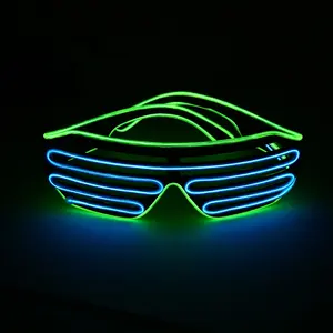 Deklanşör EL tel Neon Rave gözlük yanıp sönen LED güneş gözlüğü Light Up kostümleri 80s, EDM, parti RB03 (limon + mavi)