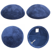 Kippa Yarmulke en daim doux bleu marine, kippa juive avec logo personnalisé brodé, vente en gros, calotte avec pince à cheveux intégrée