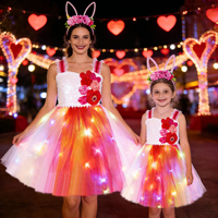 Kostum Kelinci Gadis untuk TV & Film, Gaun Tutu Ringan Berbahan Jaring Pelangi, Pakaian Cosplay Halloween, Perlengkapan Pesta, Perlengkapan Pita Kepala Telinga Kelinci