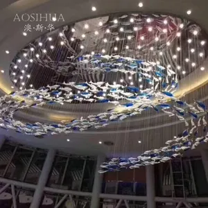 Aangepaste Vis-Vormige Postmoderne Oceaan Design Grote Hotel Lobby Decoratie Verlichting Luxe Kroonluchter Licht