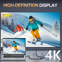 Hub USB C 8-in-1 dengan HDTV 4K30Hz PD 100W USB 3.0 Pembaca Kartu SD TF Adaptor Multiport Tipe C untuk Laptop MacBook PC