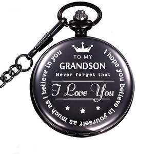 هدية مجوهرات عتيقة للبيع بالجملة بسعر المصنع، ساعة بجيب أسود مخصصة بكلمة على شكل قلادة للأب - Product Image 5