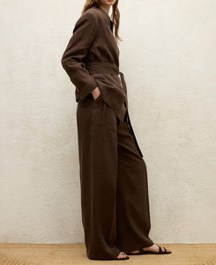High Quality Women's Spring <strong>2026</strong> Eco-Friendly Breathable V-neck Set Regular Fit Pants Blazer Office <strong>Wear</strong> with Waist Tie Decor - Product Image 3