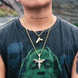 قلادة رجالي بتصميم جديد من JINSE, قلادة رجالي بتصميم شخصية من أحجار الزركونيا المكعبة ، قلادة مزدوجة مطلية بالذهب - Product Image 2