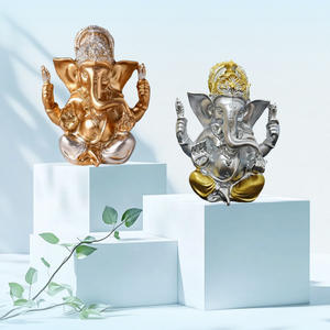 Patung Resin bersepuh emas terlaris ornamen religius India ramah lingkungan Asia Tenggara Ganesha dengan tampilan bunga teratai - Product Image 3