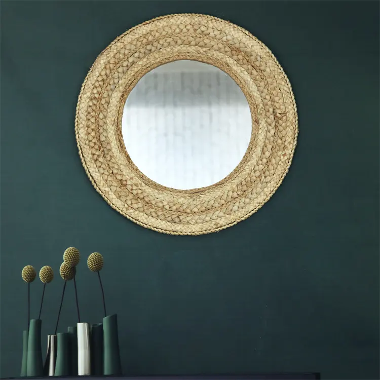 top choice antique decorative living room furniture handmade corn knitting home rattan mirror