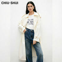 CHIU SHUI Trench-coat classique pour femme beige avec ceinture, manches longues, revers cranté, automne