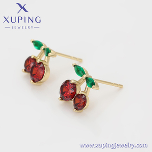 X0001117026 XUPING Jewelry Pendientes de tuerca de cereza chapados en oro de 14 quilates Pendientes diarios de moda con incrustaciones de circón rojo como Rubí - Product Image 4