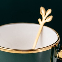 Ensemble tasse et soucoupe en porcelaine fine 280 ml avec cuillère, coffret cadeau, design doré électroplaqué, écologique, moderne, luxe, pour café et thé