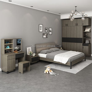 <b>Low</b> Price Modern King Size Hotel <b>Bed</b> for 3 Star Hotels Project Affordable Gray Solid Wood <b>Bed</b> <b>Frame</b> with Nightstands & Headboard - Product Image 2