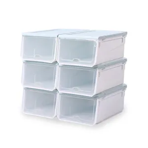 noir boîte de rangement Suppliers-Boîte de rangement en plastique Transparent, boîtes à chaussures empilables noir, vente en gros