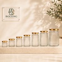 Bocaux en verre côtelé personnalisables avec logo, 100ml-500ml, couvercles dorés, écologiques, recyclables, non toxiques, résistants à l'humidité, pour aliments de cuisine