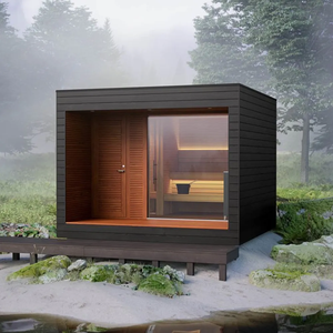 Sauna <span class=keywords><strong>pod</strong></span> haut de gamme en cèdre rouge sur mesure Boyce |   Sauna électrique infrarouge lointain à vapeur pour 2 personnes, 12 kW, texture bois naturel, esthétique moderne - Product Image 1