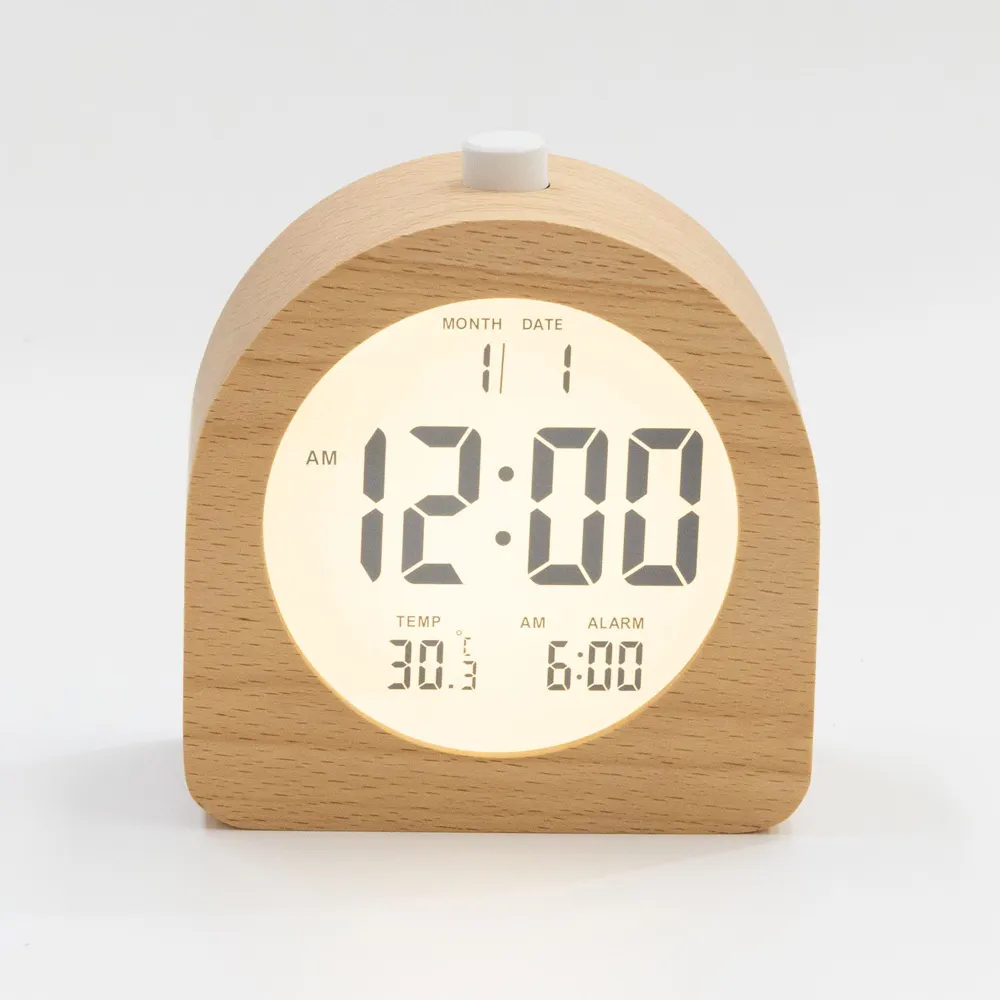 Jam Alarm, kalender, Meja Digital kayu LCD dengan lampu malam untuk siswa