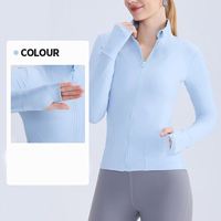 Vente chaude femmes à manches longues en Nylon Spandex Yoga veste pleine fermeture éclair doux Gym entraînement haut de course grande taille léger