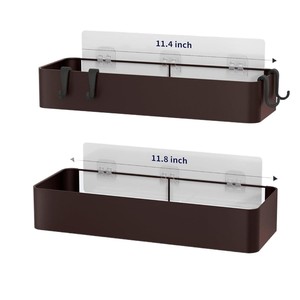 Custom Dark Brown <b>Wall</b> Mounted Bathroom <b>Shelf</b> Set 2 Tier Rectangular Durable Storage Rack For Toiletries - Product Image 5