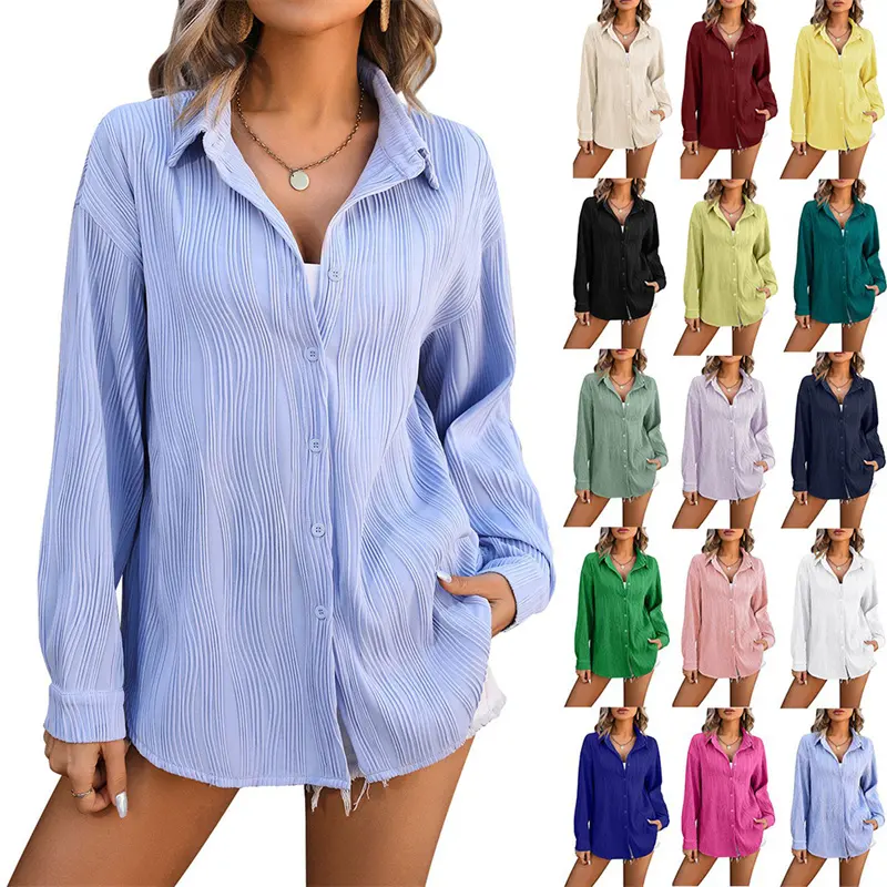 Spring and summer 2024 new multi-color blouse wave texture loose fashion shirt for women